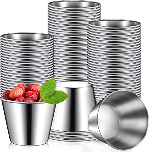 Mimorou 100 Pcs 1.5oz Stainless Steel Sauce Cups Dipping Cups Mental Condiment Sauce Container Round Dipping Bowls Condiment Ramekins for Dish Butter Kitchen Restaurant Serving Party Dinner Cooking
