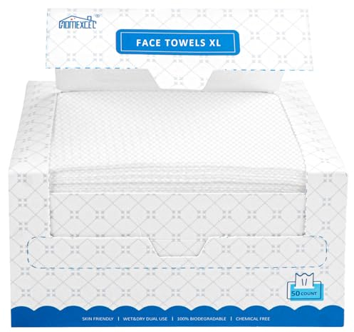HOMEXCEL Face Towels, Disposable Makeup Remover Wipes Cloth 25 X 30 cm, Soft Lint Free Facial Cleansing Clean Facial Towels, Biodegradable Dry Wipes Face Cloth for Sensitive Skin,50 Count