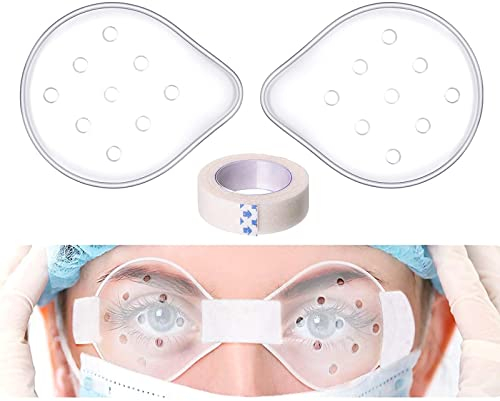 2 StÜck Augenschutz, AZWOOD Belüftet-Augenschutz Augenpflaster für Augenchirurgie Abdeckung atmungsaktiv nach der Operation Augenschutz mit 1 Rolle Mikroporöses Klebeband, Klar