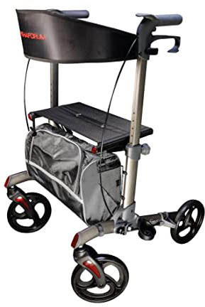 FabaCare Leichtgewichtrollator Actimo Premium, Aluminium, faltbar, Rollator mit Einkaufstasche, Alurollator bis 136 kg belastbar, Anthrazit