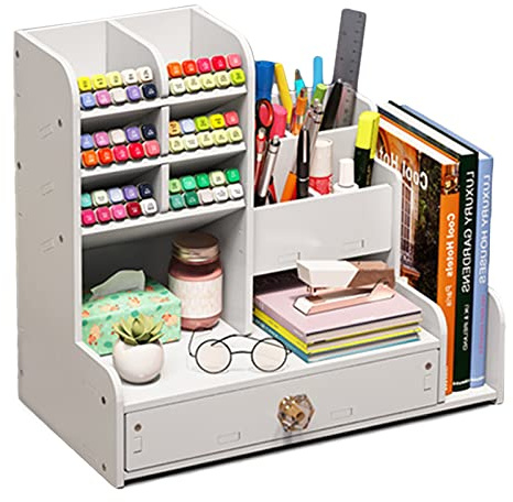 Huhemy Organizer Scrivania Realizzato con tavola di plastica,Portapenne da Scrivania fai-da-te di grande capacità,Porta Penne per Scrivania Portapenne con cassetto,per casa,ufficio etc. (PB17-1)