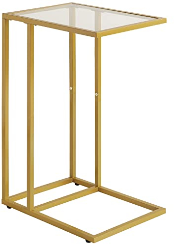 YMYNY C Shaped End Table, Tempered Glass Snack Side Table for Small Space with Metal Frame, Narrow Couch Table, for Living Room, Bedroom, Modern Style, 40×30×63CM Gold HGD001G