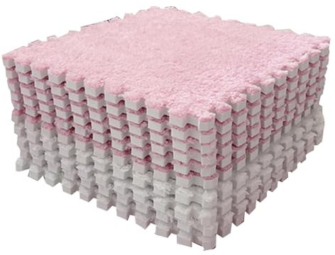 10 Stück Plüschschaum-Bodenmatte, Ineinandergreifender Bodenteppich, Weicher Geteilter Teppich, Puzzle-Schaumstoff-Bodenmatte für Schlafzimmer (Rosa Weiß)