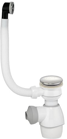 Wirquin, blanc 30724253 Kit bonde et siphon Tout En Un à clapet recouvrant Quick-clac et trop-plein extérieur rond pour lavabo
