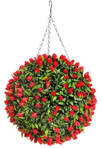 Hilai Palla topiaria sospesa da 12 pollici topiaria finta con fiori, palline in bosso, simulazione in finto topio