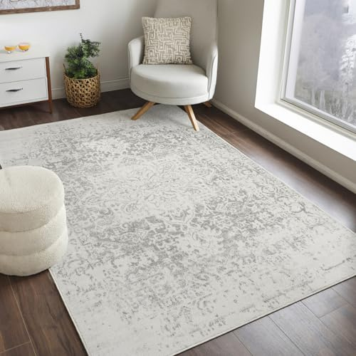 Livabliss Syracusa Alfombra Vintage Oriental - Alfombra Salon, Habitacion, Pasillo o Dormitorio, Estilo Tradicional Bohemio, Natural, Facil de Limpiar, Alfombras Grande 140x200cm, Carbón, Gris, Beige