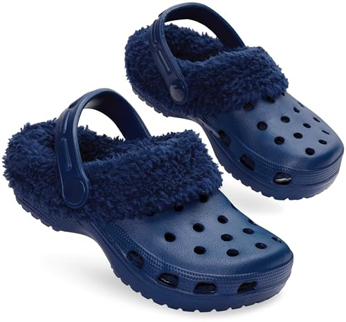 CityComfort Zuecos Niños Invierno con Forro Sherpa, Clogs Cómodas, Zapatillas Casa Calentitos para el Frío, Regalos Niños (33 EU, Marina)