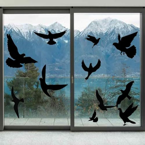 Vogel Fensteraufkleber, 22 Stücke Anti-Kollision Fenster Aufkleber, Extra groß Fensteraufkleber, Vogelaufkleber für Fensterscheiben, PVC Vogelschutz Aufkleber, Fenstern Glas Dekor (Schwarz