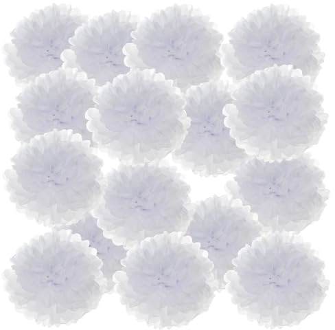 PATIKIL 4 Tissue Pom Poms Flowers, 20 Pack Paper Flower Ball for Wedding Bridal Shower Birthday Bachelorette Party Backdrop Decoration, White