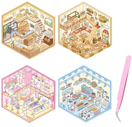Yeomju DIY 3D Home Lot d'autocollants créatifs pour maisons miniatures 4 autocollants décoratifs de scène pour projets de bricolage et travaux manuels