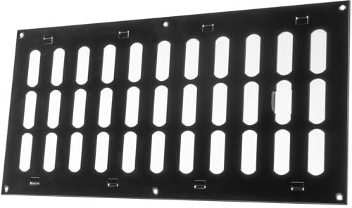 Vent Systems Griglia di ventilazione in metallo, 400 x 200 mm, rettangolare, nera, griglia di scarico per tubo regolabile, griglia di ventilazione per riscaldamento/raffreddamento, aria condizionata,