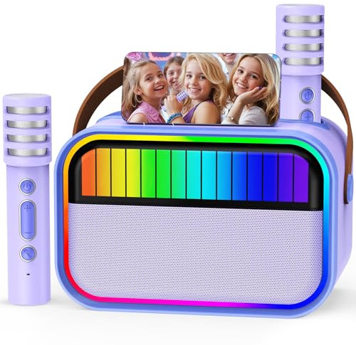 Karaoke para Niños y Adultos, Juguetes para Niñas de 3 a 12 Años, Regalos de Cumpleaños, Altavoz Bluetooth Portátil con 2 Micrófonos, Regalos para Niñas, Fiestas Infantiles, Navidad (Morado)