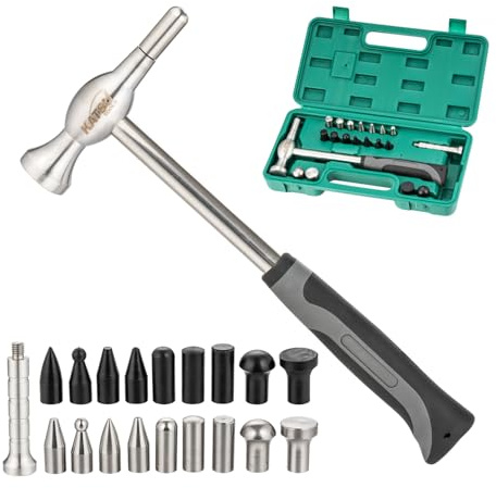 KATSU Tools Set di 20 attrezzi per riparazione ammaccature della carrozzeria dell'auto, martello in acciaio inox con penna e testine, per la rimozione di ammaccature senza vernice e carrozzeria