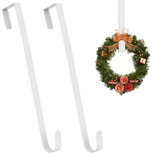 Trimming Shop Lot de 2 crochets de porte en métal blanc de 38,1 cm – Crochets de porte pour couronnes, décorations de Noël, décoration de porte d'entrée de vacances, décoration florale
