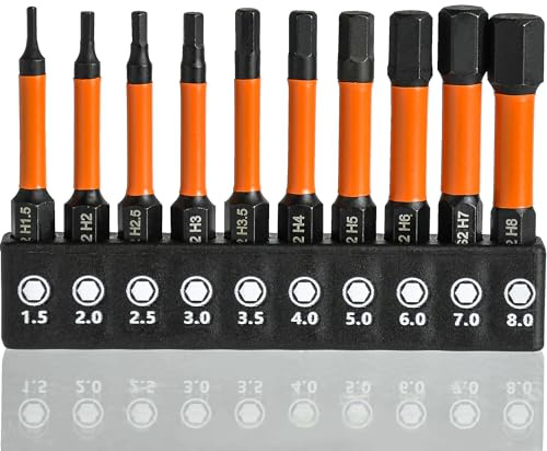 XIYING Allen Key Drill Bit Set, 10 Pcs (1.5mm-8mm) Hex Bits Allen Key Screwdriver Set for Electric Manual Screwdrivers, Impact Driver