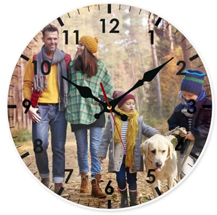 Horloge murale ronde en acrylique personnalisable avec photo/logo/texte pour salon, chambre à coucher, fonctionne avec piles (sans pile) 25,4 cm