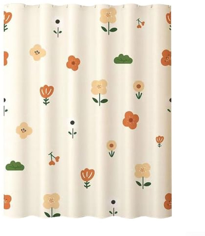 Zilimontt Cortina de ducha impermeable floral con ganchos, 150 x 180 cm, tela de poliéster, cortina divisoria para bañera, ducha y separador de habitaciones (150 x 180 cm)