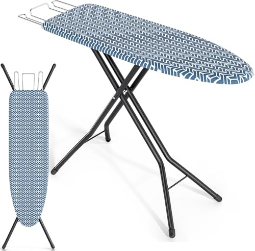 KINGRACK Standard Size Ironing Board, Folding Full Size Ironing Board, Iron Boards with Iron Rest & Adjustable Height,Heavy Duty Iron Table with Metal Legs & Thick Cover, 33 x 110 cm, Blue
