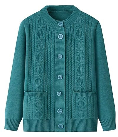 Cardigan Tricoté pour Personnes Âgées, Col Rond, Torsadé, Épais, Ouvert sur Le Devant, Vêtement De Grand-Mère, Manteau, Haut Décontracté pour Vieille Dame, Pull d'automne