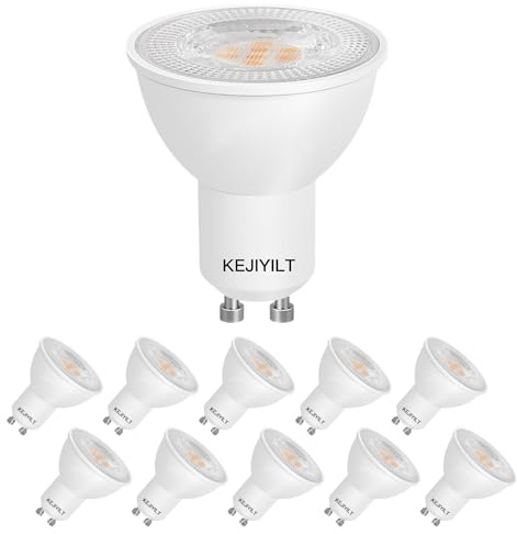 KEJIYILT Lot de 10 Ampoule LED GU10, 7W Équivalent 65W Halogene, 3000K Blanc Chaud, 650LM, 40° Large Faisceau, MR16 Ampoule Spot, Dimmable, pour Lumières Encastrées, Feux de Piste, Downlights