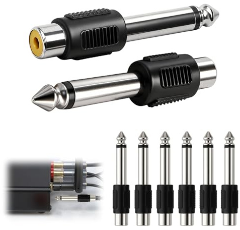 HLziy 6 adaptadores de audio jack de 6,35 mm macho a RCA hembra, adaptador jack RCA, conector mono de 6,35 mm a Chinch compatible con cine en casa, cámaras y auriculares