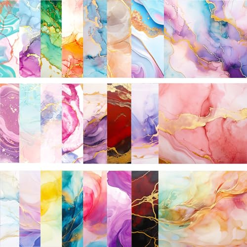 Scrapbook Paper 24 Sheets Marble Pattern, 6x6 Inch Decoupage Paper Sheets and Vintage Patterned Craft Papers for Scrapbooking, Card Making, DIY Arts and Crafts Supplies (24 Unique Designs) (A)