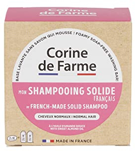 Corine de Farme - Champú Sólido Cabello Normal con Aceite de Almendras Dulces - Fórmula Eco-Diseñada y Vegana - Sin Sulfatos Ni Parabenos - Cosmético Natural - Fabricado en Francia - 75 gr