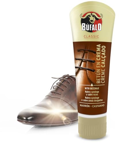 Búfalo Classic - Betún en Crema para Zapatos, Cuidado del Calzado, Crema Color Marrón que Nutre, Protege y da Brillo, Óptimo para Pieles Lisas - Tubo de 50ml