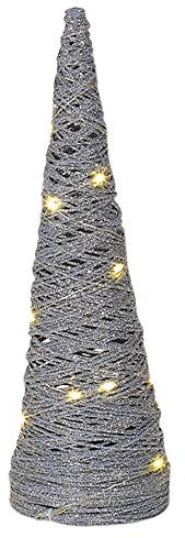 URBNLIVING Conos de árbol de Navidad con luz LED, forma de pirámide con luces de hadas, decoración del hogar (plata con purpurina, 40 cm)