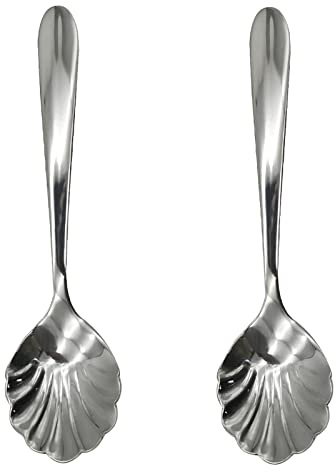 Pinenjoy 2Pcs Shell Shape Stir Spoons 18/10(304) Stainless Steel Sugar Spoon Vintage 4.96inch Teaspoons for Coffee, Afternoon tea, Dessert, Espresso, Cappuccino, Demitasse, Yogurt, Home, Bar