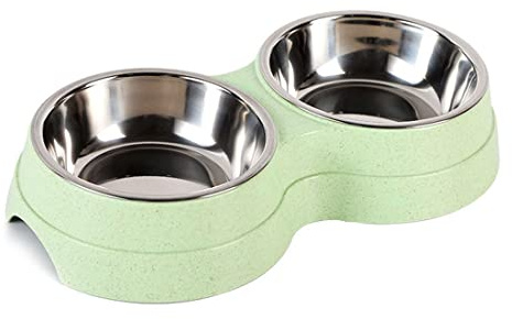 Double Dog Bowl,Non Slip Removable Stainless Steel Double Bowl 2-IN-1 Dog Bowl with Non-spill For Small Dogs,Cats and Animal etc(S,Green)