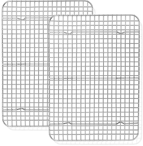 TeamFar Cooling Racks, 2 Pack Stainless Steel Grid Wire Rack for Baking Roasting Grilling Drying, 15.3’’ x 11.2’’, Metal Mesh Oven Rack for Chicken Bacon Cookies, Non-Toxic & Dishwasher Safe