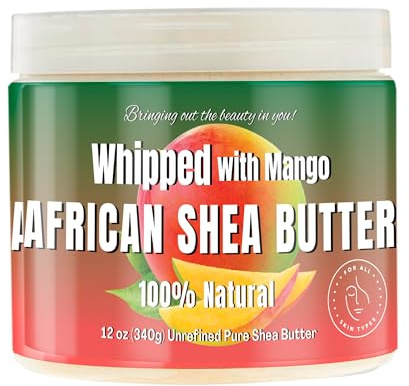 RA COSMETICS Whipped Shea Butter with Mango Extract – 100% Unrefined Shea Body Butter from Ghana – Moisturizes Skin, Nourishes & Conditions Hair, Scalp – Softens and Smooths Lips, Hands & Feet – 12oz