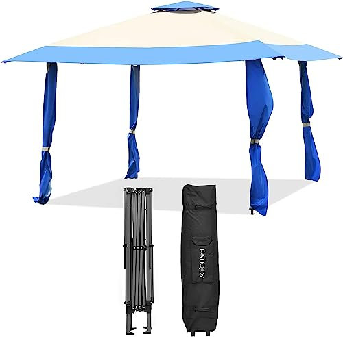 COSTWAY Pabellón de 4 M x 4 M, Gazebo con Techo de 2 Niveles, Tela Oxford Recubierta de Plata y Acero Recubierto de Polvo, 3 Alturas Ajustables, Ideal para Patio, Playa y Parque, Azul