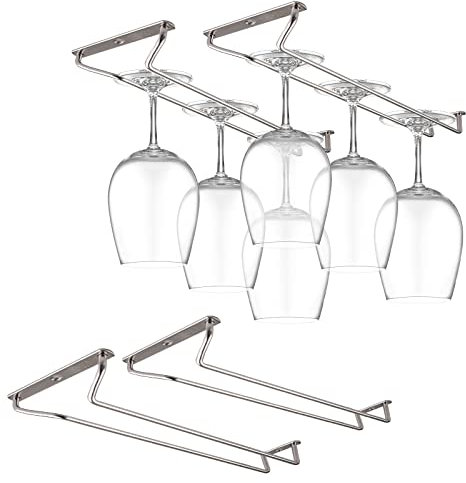 CUKE2BEET 11.8 Inch Stainless Steel Wine Glasses Rack Under Cabinet Stemware Rack, Wine Glass Hanger Rack Wire Wine Glass Holder Storage Hanger for Cabinet Kitchen Bar (4)