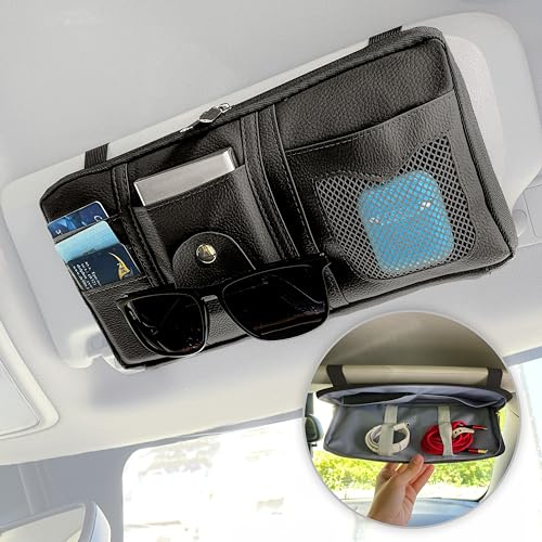 MyGadget Organizador de Parasol de Coche de Cuero Sintético - con Bolsillo Interior - Accesorio para Automovil para Ordenar Cosas - Ideal en Viaje - Negro