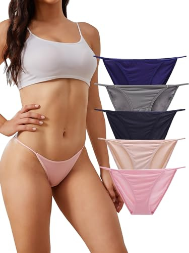 Buankoxy Women's Low-Rise String Bikini Panty Stretch Briefs Sexy Cheeky Underwear 5 Pack(Multicolor,6)