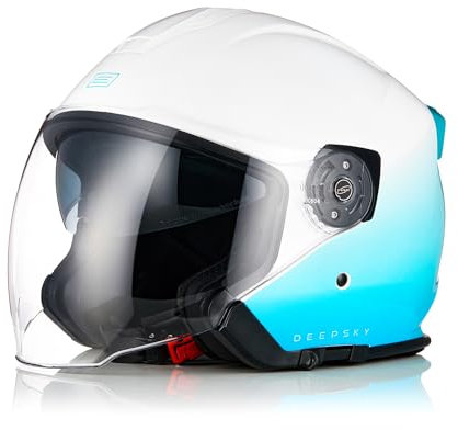 ORIGINE 3/4 offener Motorrad-Jethelm mit Doppelvisier, geeignet für Roller, ECE-geprüft (DEEPSKY Gloss Blue White,M)