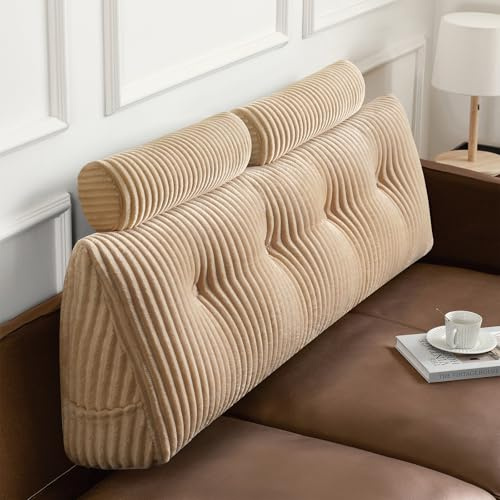Z-hom Large Wedge Back Pillows, Headboard Triangular Rest Reading Pillow, Lumbar Support Cushion Waist Backrest, Soft Sofa Daybed Positioning Bolster(Beige, 120 cm)