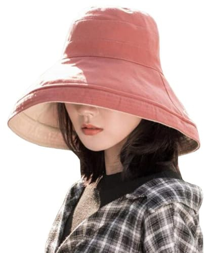 Kisyard - Sombrero de campana reversible para mujer, protección UV, borde ancho, plegable, para viajes, playa, 1 rojo., Talla única