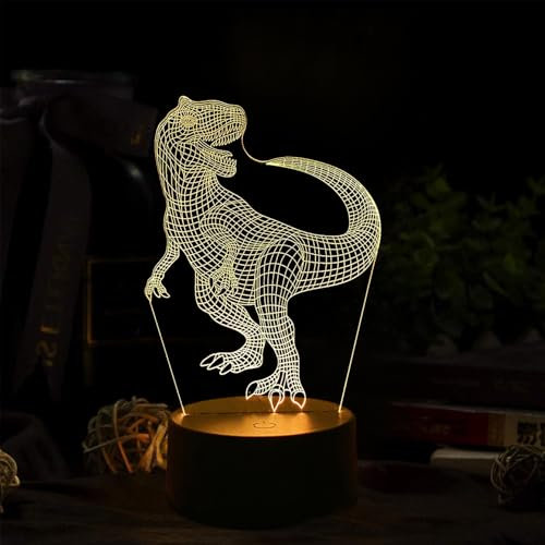 Deluisho Lampara 3D Dinosaurios, Luz Nocturna Infantil Dinosaurios, Lámpara Decorativa de Habitación Infantil con Tema de Dinosaurio, 16 Colores de Luz Ambiental Cálida de Conmutación Libre