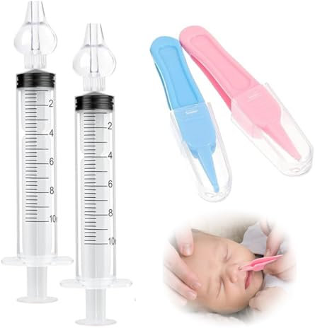 2 Stück Nasendusche + 2 Stück Baby Nasenpinzette, 10 ml Professionelle Nasenspülung, Nasenwaschreiniger, Wiederverwendbar Nasenspüler, Sicher und Komfortabel