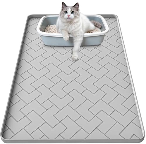 Silicone Cat Litter Mat for litter box Large 34 X 22-Easy to Clean Cat Litter Trapping Mat, Waterproof, urine-proof and non-slip to keep the floor clean and tidy（Gray）