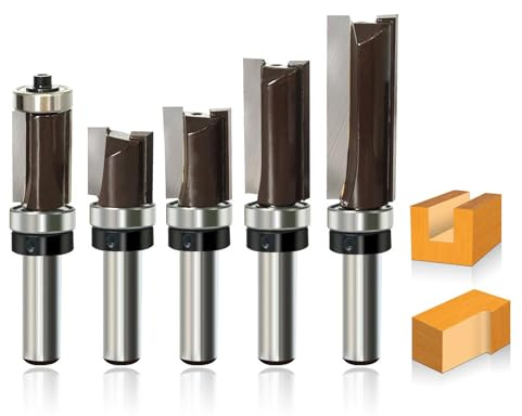 GLRYD 5 Stück Bündigfräser 8mm, mit Oben Anlaufring Kugellager, Kanten Kopierfräser Router Bit Set, Nutfräser/Holzbearbeitungs Schneidwerkzeug, für Holz Trimming