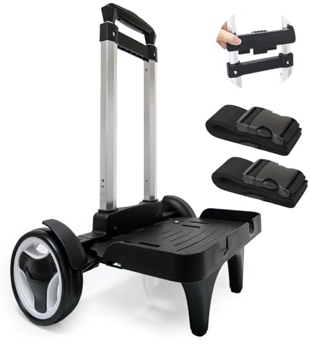Carrello trolley con ruote per salire le scale, telaio pieghevole in alluminio, manico regolabile e capacità di 34,9 kg, ruote grandi silenziose con paraspigoli, colore nero, adatto per borse da