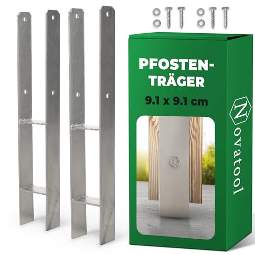 Novatool Set di 2 manicotti a forma di H, 91 x 91 x 600 mm, manicotto per ombrellone da terra, pali in legno, picchetto da infilare, zincato, con viti