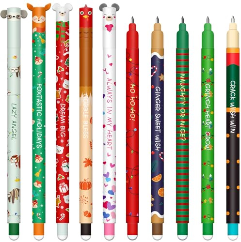 VorIrydian Set of erasable gel pens - Navidad Bolígrafo de gel borrable, ball on the end to remove temperature sensitive, tip diameter 0.7 mm (10 bolígrafos borrables)