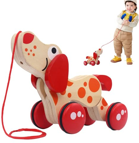 Giocattolo da traino per bambini – animale da traino, giocattolo educativo in legno per bambini, giocattolo da traino per cani in legno di pino | Giocattolo di trazione perfetto in legno per la prima