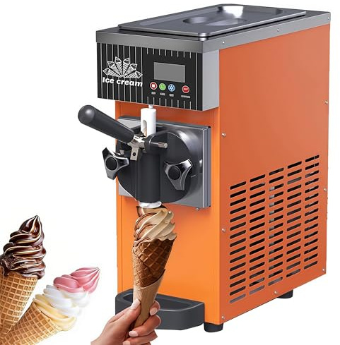 Kommersiell glassmaskin, 7,5 l/h kapacitet, 450 W bänkskivsglassmaskin med en smak, LED-panel med automatisk rengöring och förkylning, för restauranger, snackbarer orange