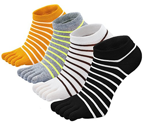 Chaussette à Doigts Femme Chaussettes Orteils Séparés de Sport en Coton, Femme Chaussette Doigt de Pied, doux et respirant, 4/5 paires, Rayé 1- 4 Paires, EU 36-41